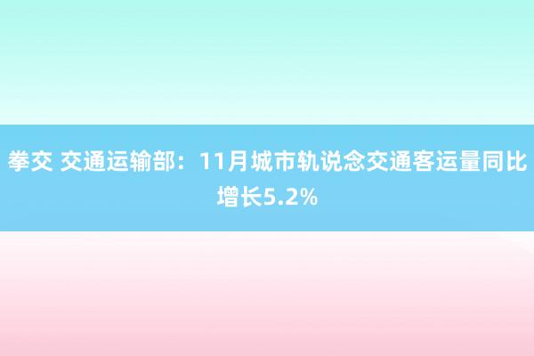 拳交 交通运输部：11月城市轨说念交通客运量同比增长5.2%