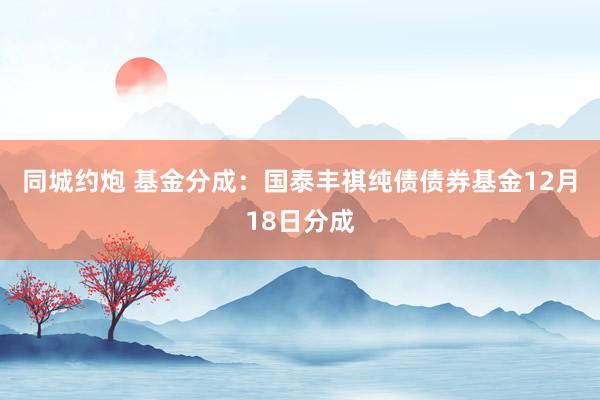 同城约炮 基金分成：国泰丰祺纯债债券基金12月18日分成