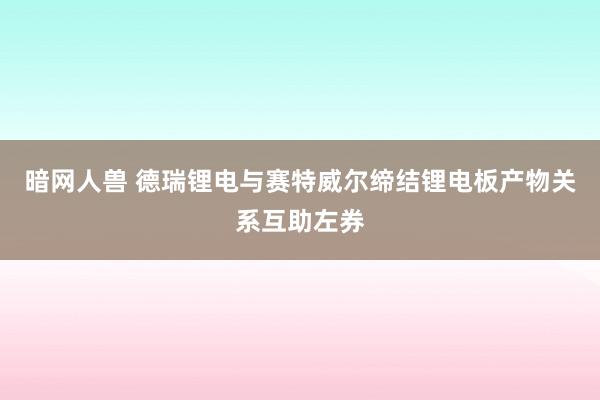 暗网人兽 德瑞锂电与赛特威尔缔结锂电板产物关系互助左券