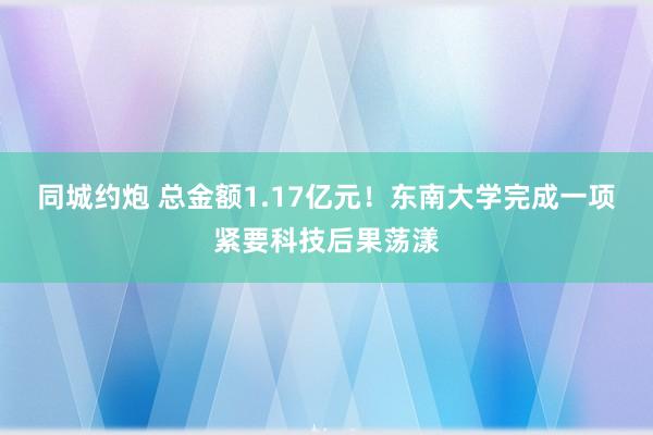 同城约炮 总金额1.17亿元！东南大学完成一项紧要科技后果荡漾
